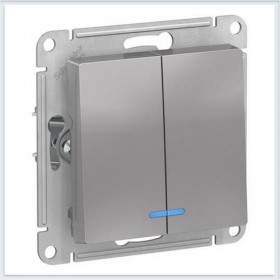 Механизм выключателя 2-кл с подсветкой алюминий AtlasDesign