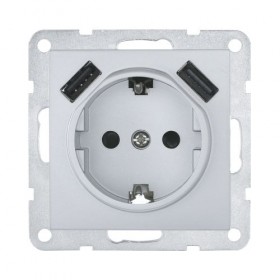 Розетка с з/к + 2хUSB разъем, 2А (сереб.металлик) LK60 (10шт.), 1кор.=100шт.