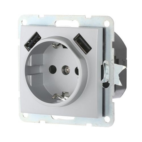 Розетка с з/к + 2хUSB разъем, 2А (сереб.металлик) LK60 (10шт.), 1кор.=100шт.