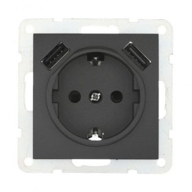 Розетка с з/к + 2хUSB разъем, 2А (черн.бархат) LK60 (10шт.), 1кор.=100шт.