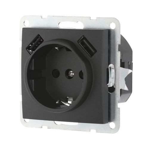 Розетка с з/к + 2хUSB разъем, 2А (черн.бархат) LK60 (10шт.), 1кор.=100шт.