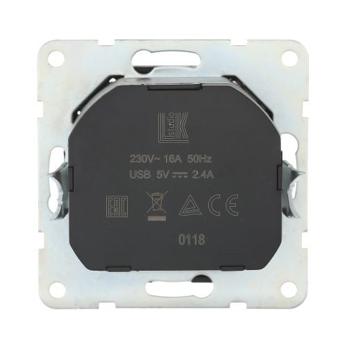 Розетка с з/к + 2хUSB разъем, 2А (черн.бархат) LK60 (10шт.), 1кор.=100шт.