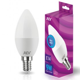 REV Лампа сд C37 Е14 9W, 6500K, холодный свет