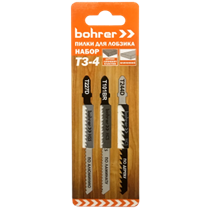 Набор пилок Bohrer Т3-4 для лобзика (дерево/ламинат/пластик/алюминий) (T227D/T101BR/T244D) (3 пилки) (600/100/1)