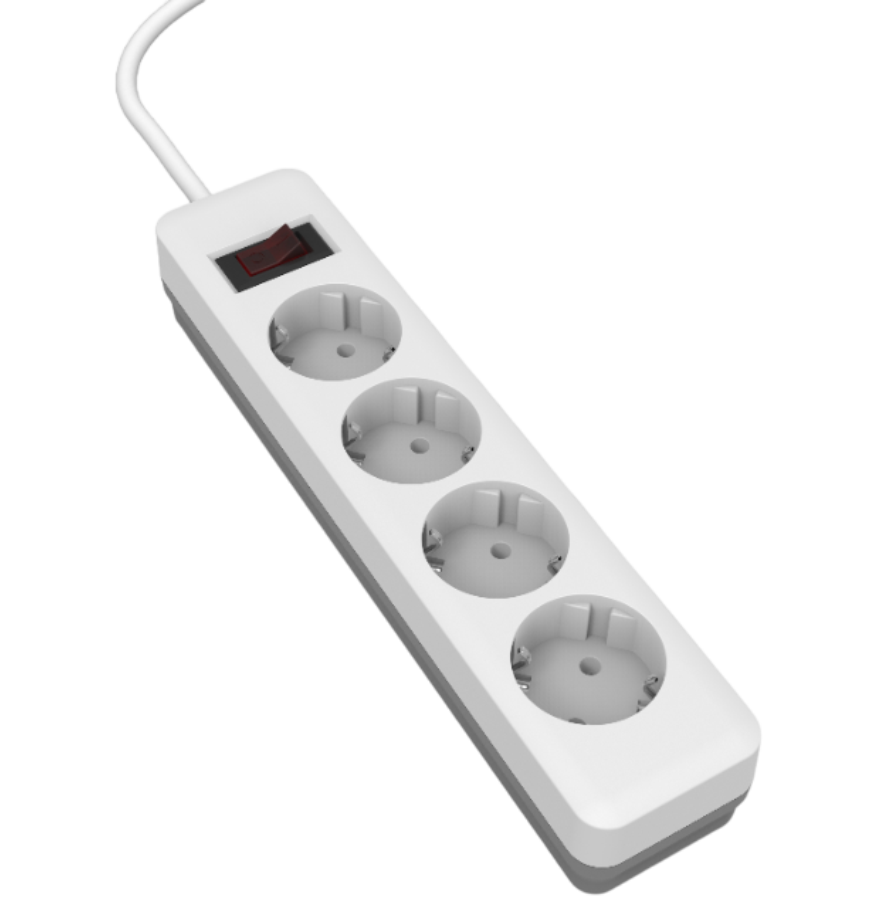 Удлинитель с сет/ф LEEK LE E1S ПВС 3х0,75 4роз. 3м 10А земля белый/серый (20)