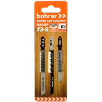 Набор пилок Bohrer Т3-5 для лобзика (дерево/ламинат/пластик/сталь) (T101B/T118A/T244D) (3 пилки) (600/100/1)