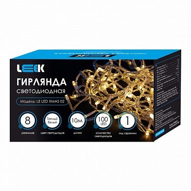 Гирлянда с/д нить LEEK 10м 100 LED прозрачный кабель, 3000К (30)