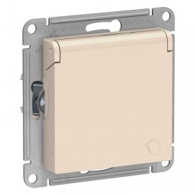 Механизм розетки 1-м с/з защитной шторкой и крышкой бежевый AtlasDesign