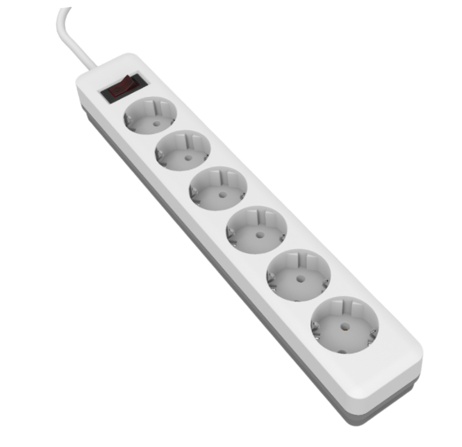 Удлинитель с сет/ф LEEK LE E1S ПВС 3х0,75 6роз. 5м 10А земля белый/серый (20)