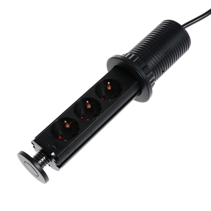 Розетка выдвижная, Luazon, 16 А, трёхместная, в стол, провод 1.8 м, черная 5470190