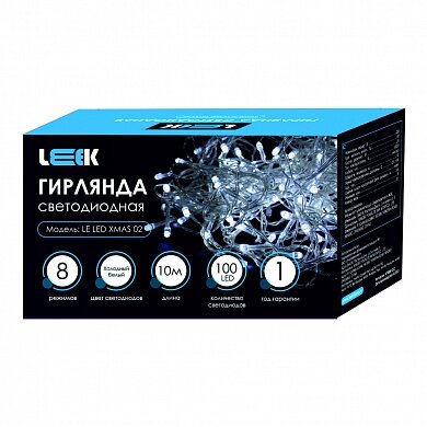 Гирлянда с/д нить LEEK 10м 100 LED прозрачный кабель, 6500К (30)