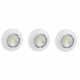 REV Светодиодный самоклеящийся фонарь-подсветка Pushlight(3шт.в уп) белый, COB 3 Вт,бат 3хААА