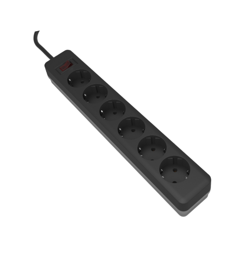 Удлинитель с сет/ф LEEK LE E1S ПВС 3х0,75 6роз. 5м 10А земля черный/серый (20)