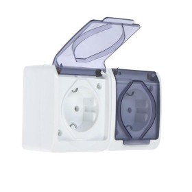 Розетка двухместная, 16 А, накладная, с з/к, IP44, уличная, белая 5799961