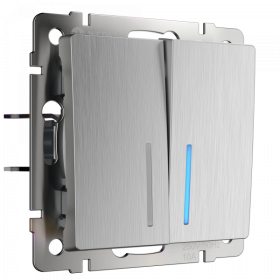 WL Выключатель 2кл с подсветкой (cеребряный рифленый)