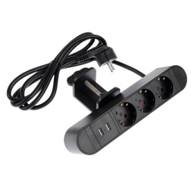 Розеточный блок на струбцине Luazon, 16А, трёхместный, 2xUSB, 2.1 A, провод 1,8 метра, черн. 9458918