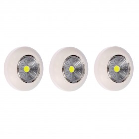 REV Светодиодный самоклеящийся фонарь-подсветка Pushlight(3шт.в у уп) сл. кость, COB 3 Вт,бат 3хААА