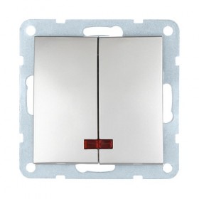 Выключатель 2-кл., с индикатором (сх.5L) 16 A, 250 B (сереб. металлик) LK60  (20шт) 1кор.=200шт.