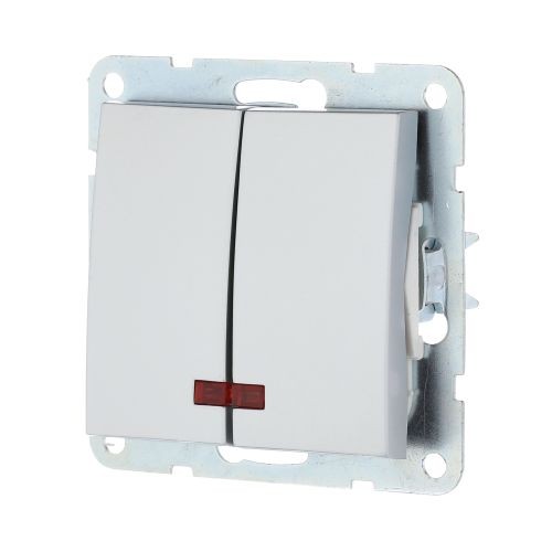 Выключатель 2-кл., с индикатором (сх.5L) 16 A, 250 B (сереб. металлик) LK60  (20шт) 1кор.=200шт.