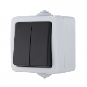 Переключатель двухклавишный с 2-х мест (сх.6+6) IP54 10А/250V (сер) (10шт)