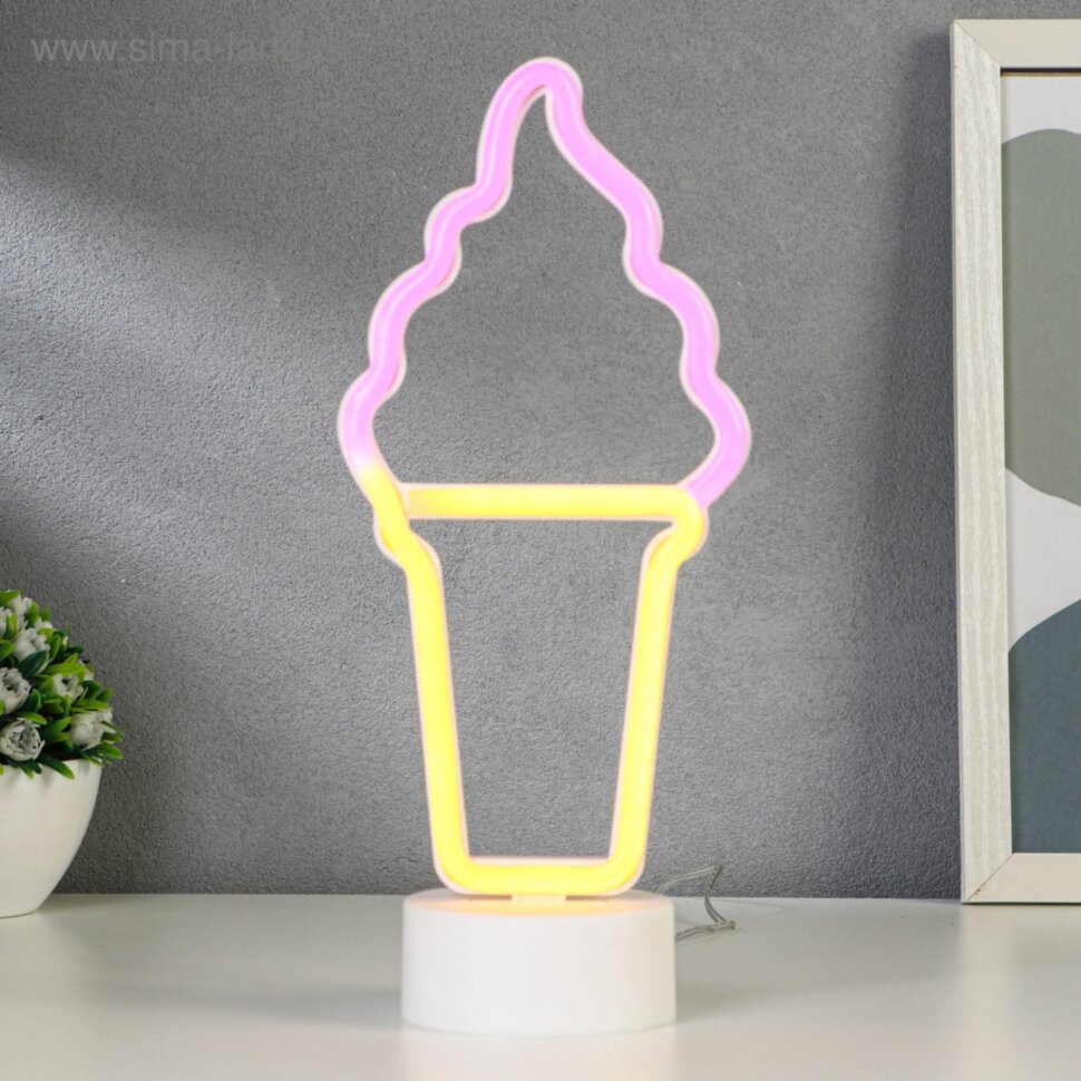 Ночник "Мороженое в стаканчике" LED (розовый,желтый) USB белый 8х12,5х29,5 см   5060129