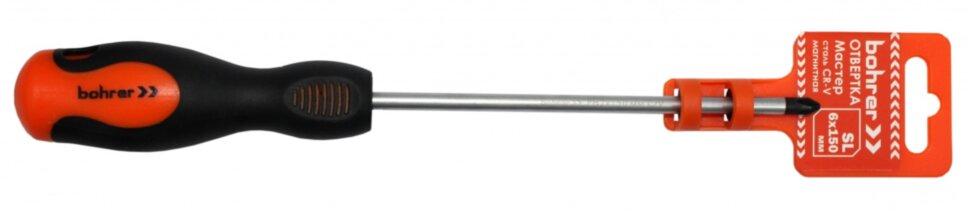 Отвертка Bohrer Мастер PH 0х75 мм (толщина 3 мм) (сталь CrV) магнитная, двухкомпонентная ручка (обрезиненная) (240/12/1)
