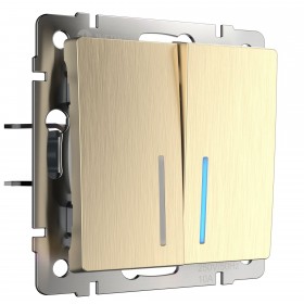 WL Выключатель 2кл с подсветкой (шампань рифленый)