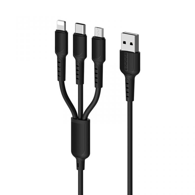 BX16 Кабель 3 в 1 Lightning/Micro-USB/USB-C Черный