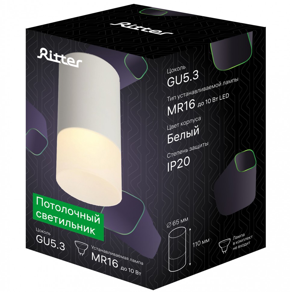 Потолочный светильник накладной RCS-65MR16-WH ф65, белый/матовое, Ritter