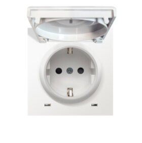 Накладка для розетки с заземлением, с крышкой,матовый белый