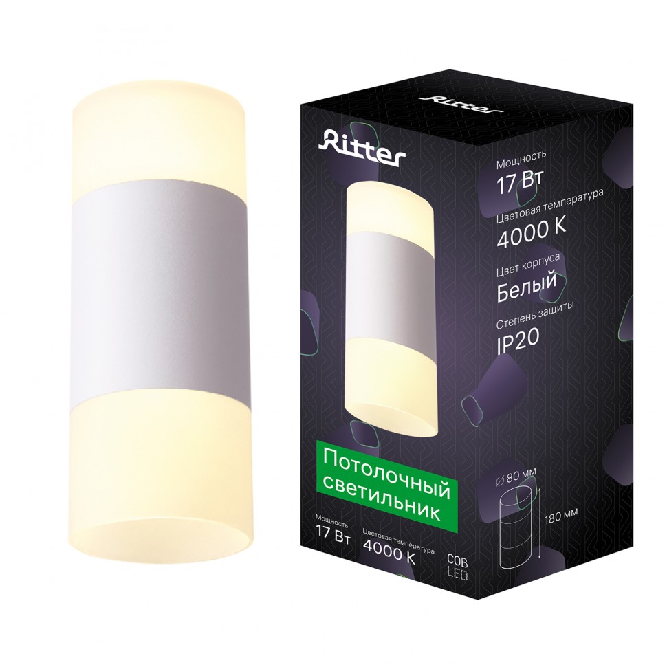 Потолочный светильник накладной RCS-80LED17W-BL ф80, COB 12W+5W, 4000K, черный/матовое, Ritte