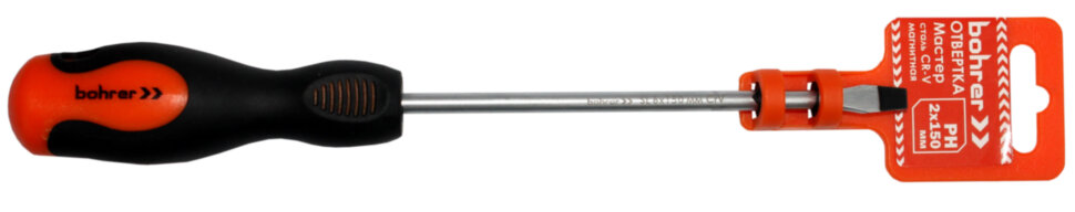 Отвертка Bohrer Мастер SL 4х100 мм (сталь CrV) магнитная, двухкомпонентная ручка (обрезиненная) (240/12/1)