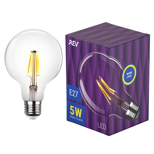 REV Лампа сд VINTAGE Filament шар G95 E27 5W, 2700K, DECO Premium GOLD, теплый свет