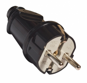 REV Вилка с/з 16А 250В прямой вывод проводника ABS-пластик,черная