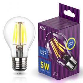 REV Лампа сд FILAMENT груша A60 E27 5W, 2700K, DECO Premium, теплый свет