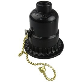 Ecola base Патрон подвесной с выключателем на цепочке карболит E27 Черный