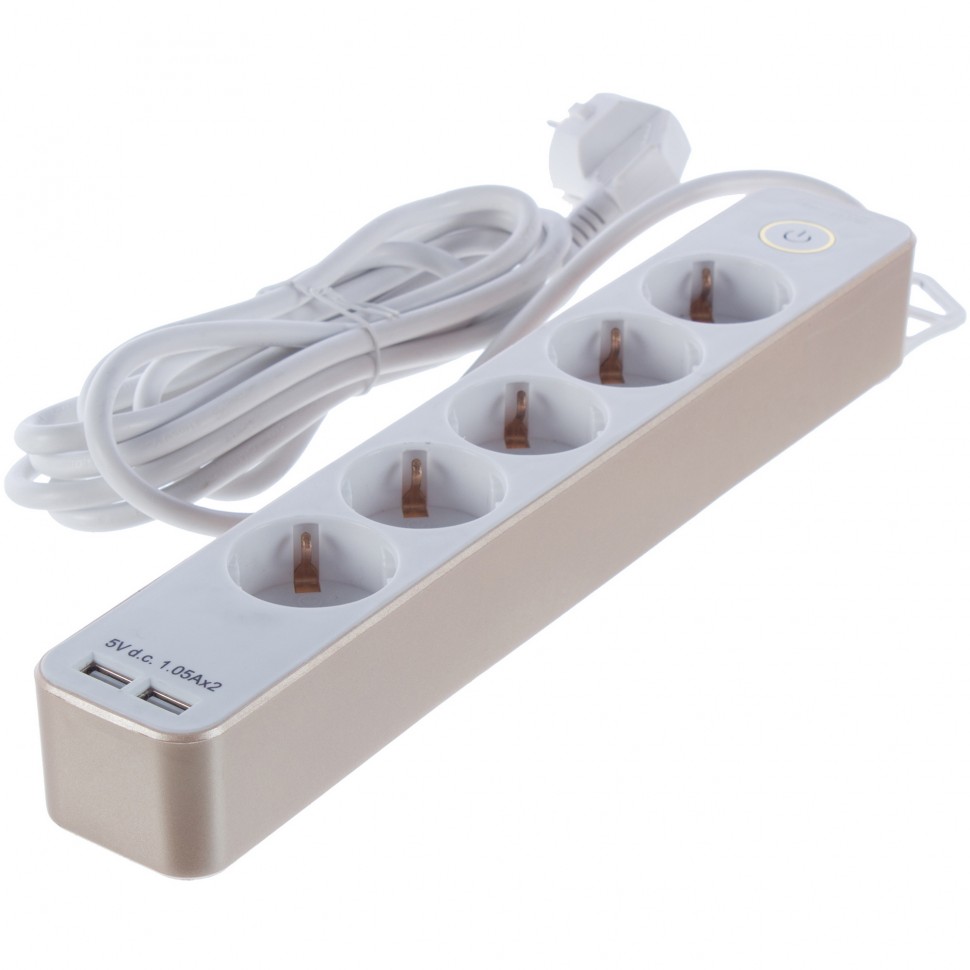 REV Удлинитель с заземлением с выкл. Supraguard, 5 розеток, 3 м, 3680 Вт, 16А, 3х1,5мм2, 2 USB 5V-2,