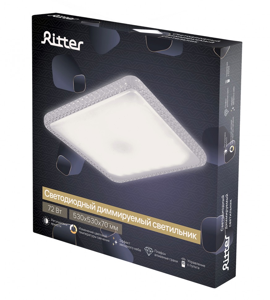 Светодиодная потолочная люстра DIAMOND QUADRO с ДУ 70Вт 550x550мм диммируемый, Ritter