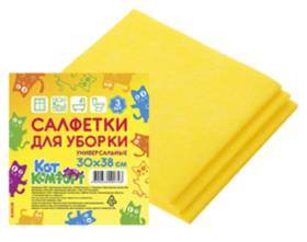 Салфетки КотКомфорт вискозные 250х380мм (универсальные желтые) (3шт в уп) (38/19)