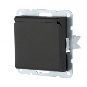 Механизм розетки с/з со шторками и крышкой (черный бархат) LK80