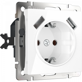 WL белая розетка с/з шторками и USBx2