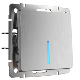 WL Выключатель 1кл проходной с подсветкой (cеребряный рифленый)