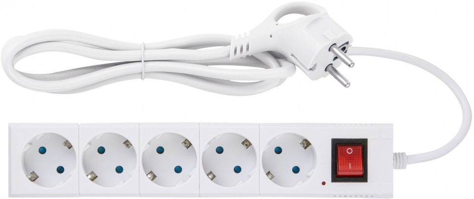 REV Удлинитель с заземлением с выкл. Supraline 5 розеток, 3 метра, 3х1,5мм2, 3680 Вт, 16А, duwi
