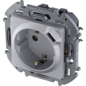 Механизм розетки 1-м СП Inspiria 16А IP20 250В 2P+E немецк.1445263 со встроен. зарядным алюминий
