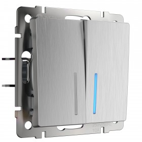 WL Выключатель 2кл проходной с подсветкой (cеребряный рифленый)