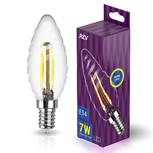REV Лампа сд FILAMENT свеча витая TC37 E14 7W, 2700K, DECO Premium, теплый свет