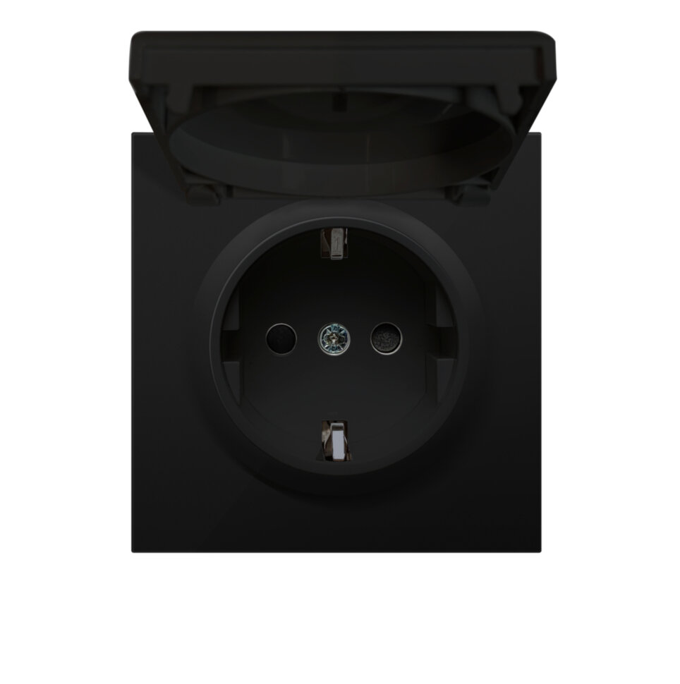 Накладка для розетки с заземлением, с крышкой,матовый карбон