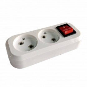 Колодка розеточная LEEK LE SOB 2-х местная,  10А, без заземления, с выключателем (10/100)