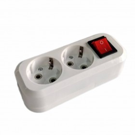 Колодка розеточная LEEK LE SOB 2-х местная,  16А, с заземлением, с выключателем (10/100)