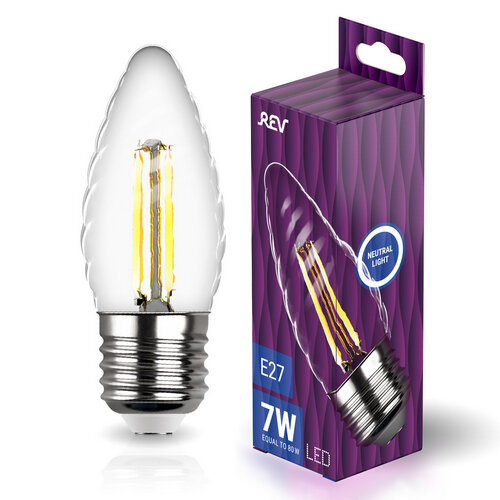 REV Лампа сд FILAMENT свеча витая TC37 E27 7W, 4000K, DECO Premium, холодный свет